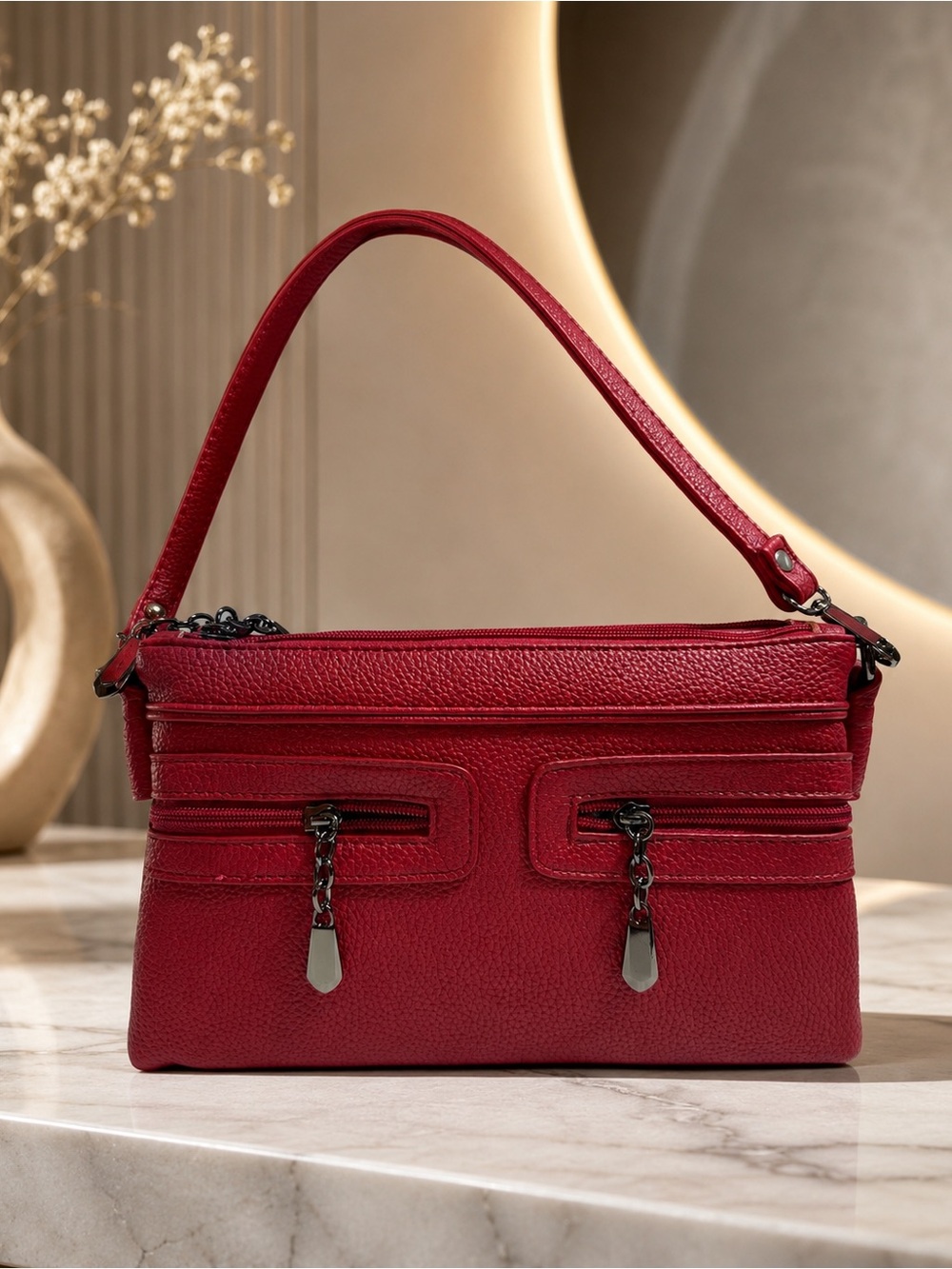 🆕 FALL! Elegant Red Faux Leather Shoulder Bag - Women Bags